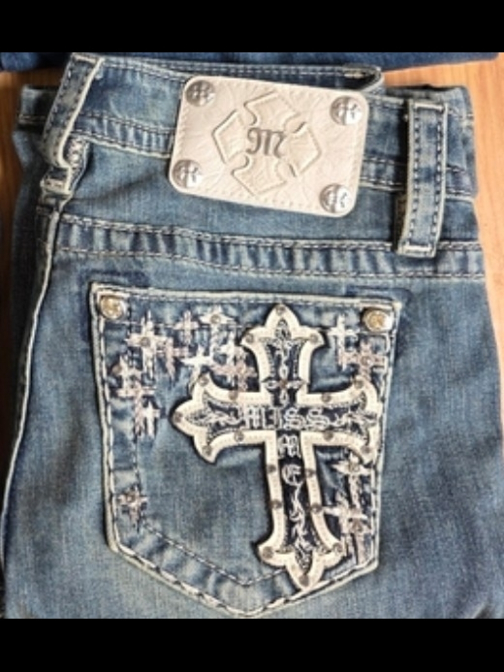 Miss Me Light Blue Denim Jeans with Embellished Cross Pocket